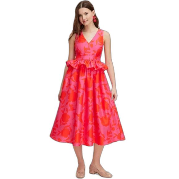 Kate Spade Target Women's Peplum Ruffle Midi Dress Sleeveless Size 6 - Picture 3 of 9